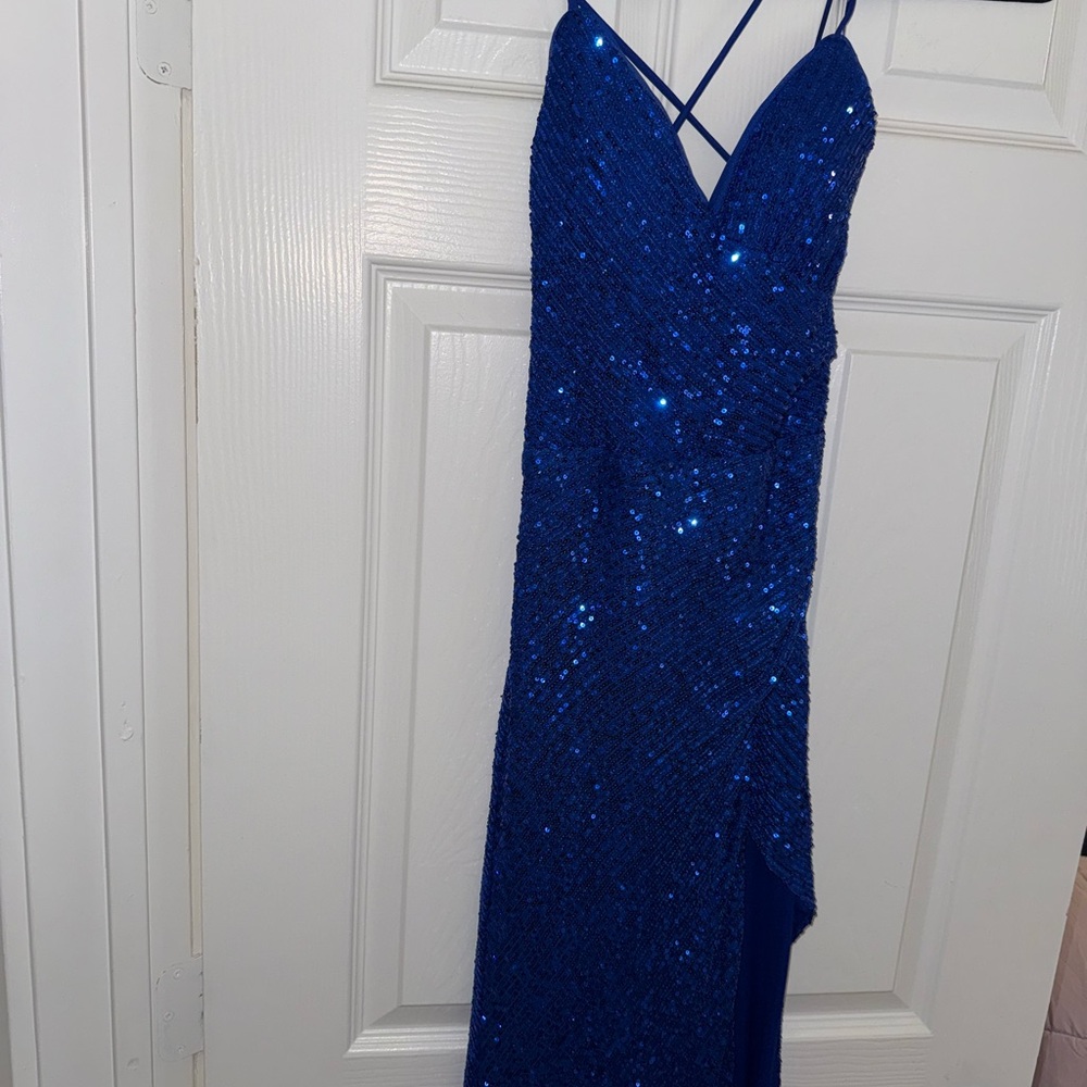 Crystal Doll Blue Sequin Prom Dress